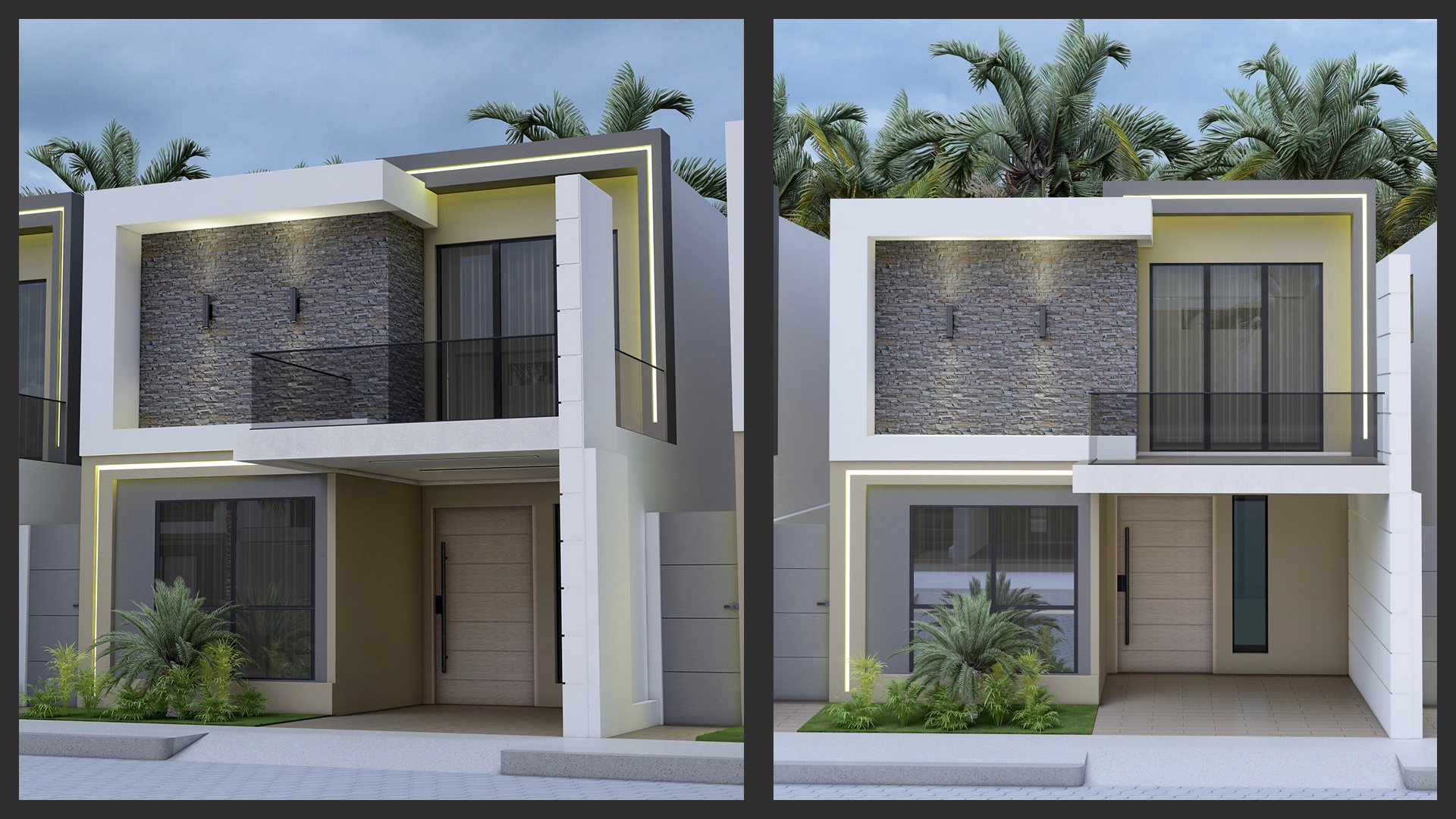 Render 3D de fachada moderna para proyecto residencial Luz Premium