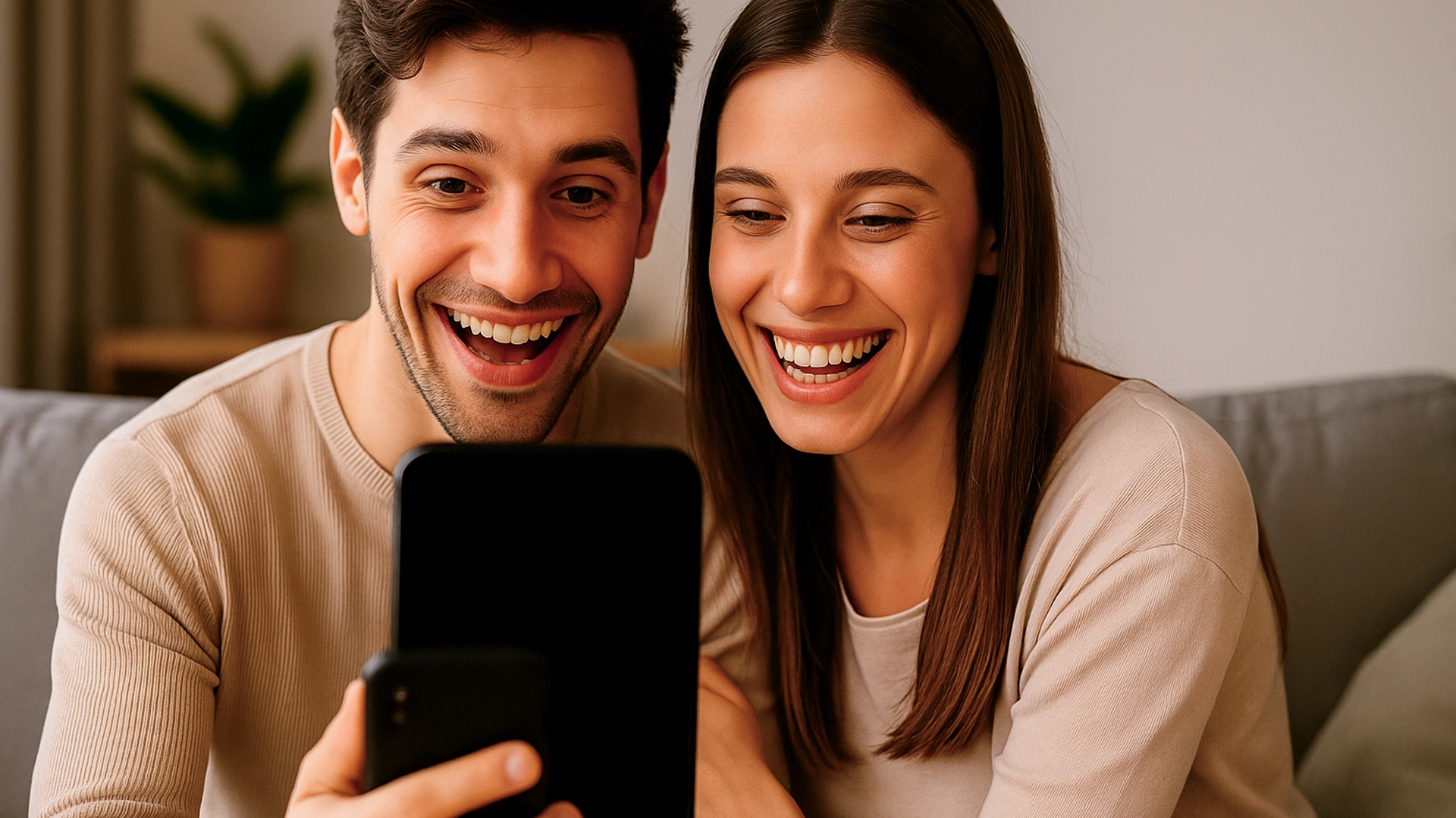 Pareja viendo su casa en un recorrido virtual en redes sociales