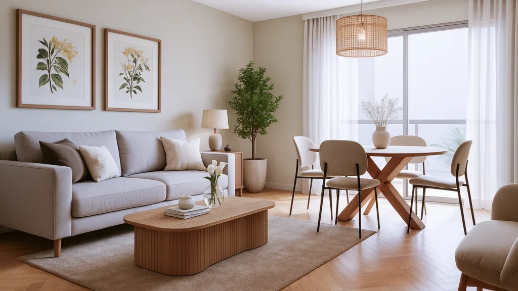 Render interiores 3D del salón moderno