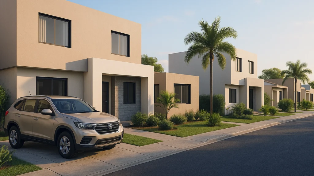 Render 3D de urbanización moderna en Durán, Ecuador