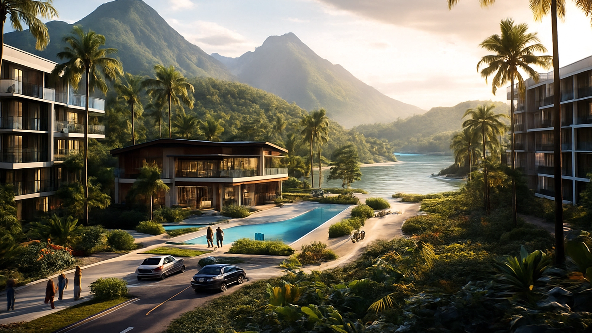 Render cocina moderna en proyecto inmobiliario