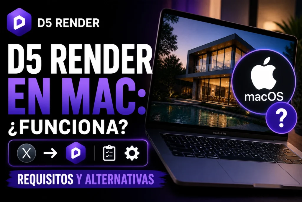 D5 Render en Mac mostrando compatibilidad, limitaciones y alternativas para renderizado arquitectónico